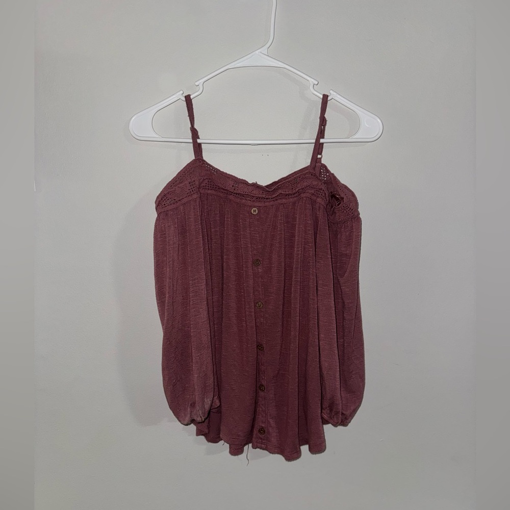 Aeropostale Mauve Cold Shoulder Crochet Trim Top - Women's Medium